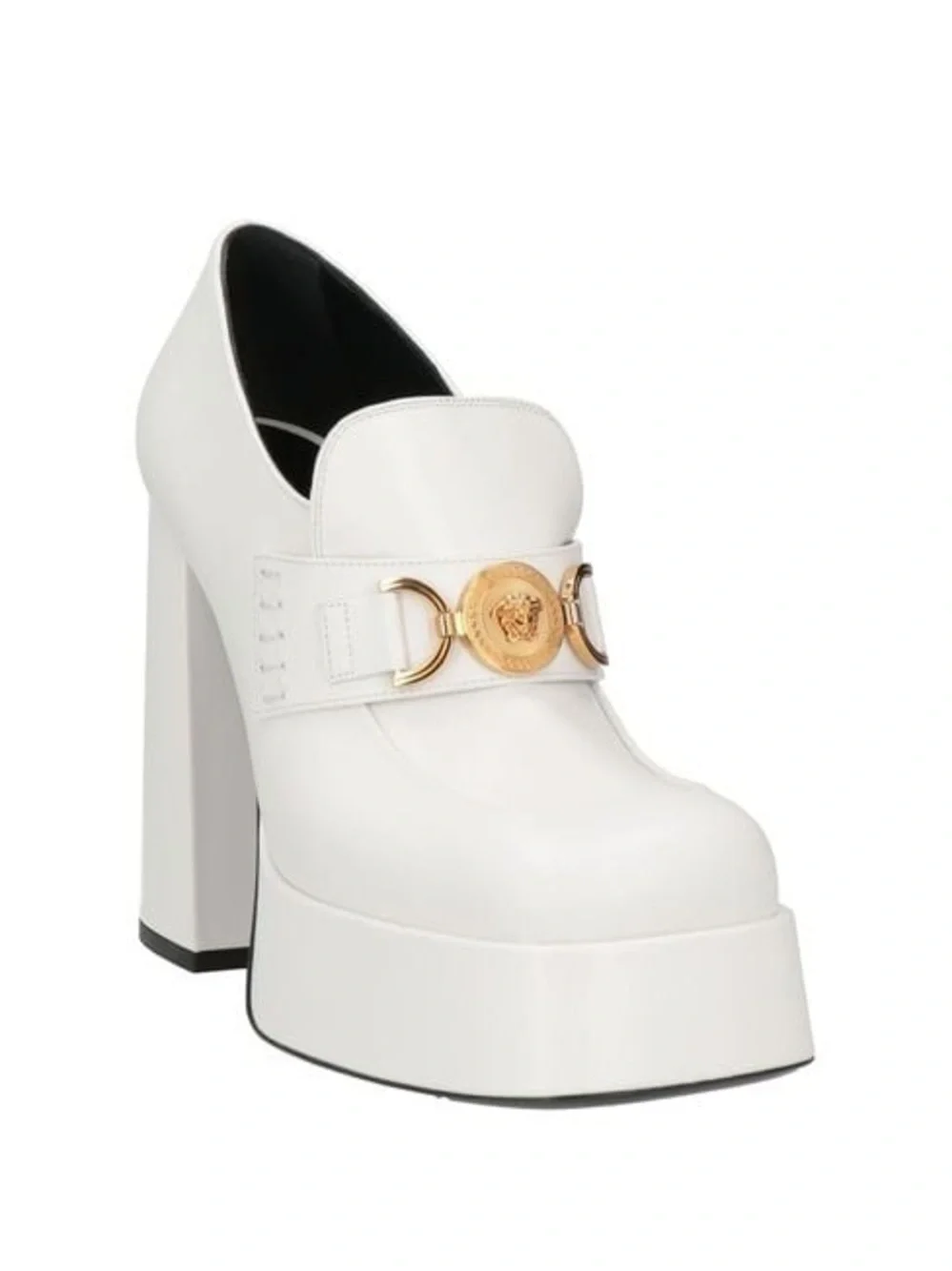 Versace White Medusa Aevitas Platform Loafers with Gold Medallion
